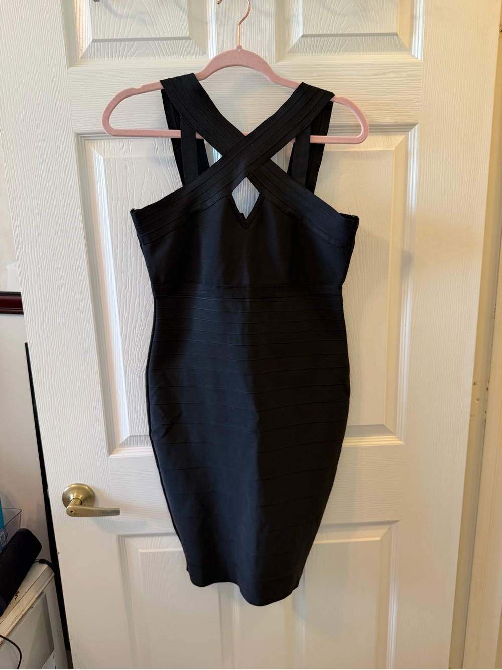 Shinestar Black Cross-Strap Bodycon Mini Dress